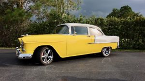 Yellow/White 1955 Chevrolet 2 door sedan FRS car for sale