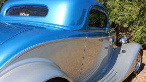Florida Rod Shop Blue/silver 1933 Ford 3 window coupe